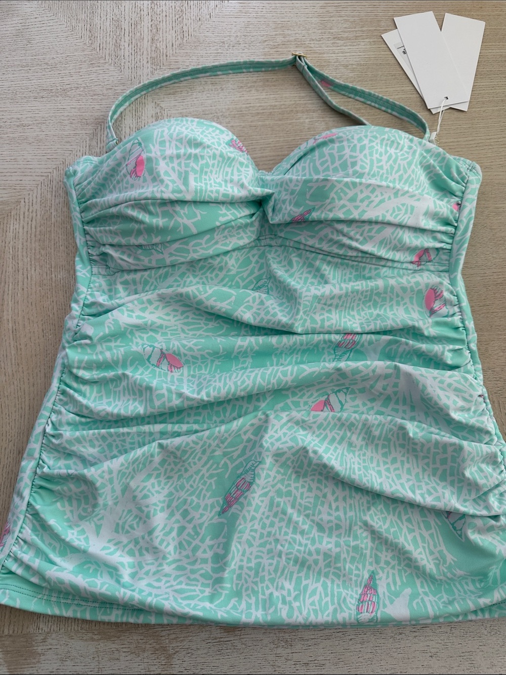 Lilly Pulitzer Size 8 NWT Mint Green & Pink Printed Bandeau Tankini Top